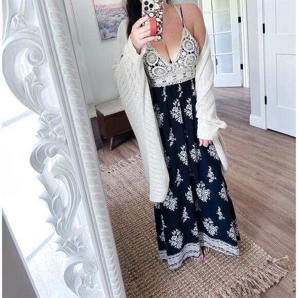 Chasing the Clouds boho goddess crochet top babydoll Flowy maxi dress M - Picture 8 of 11